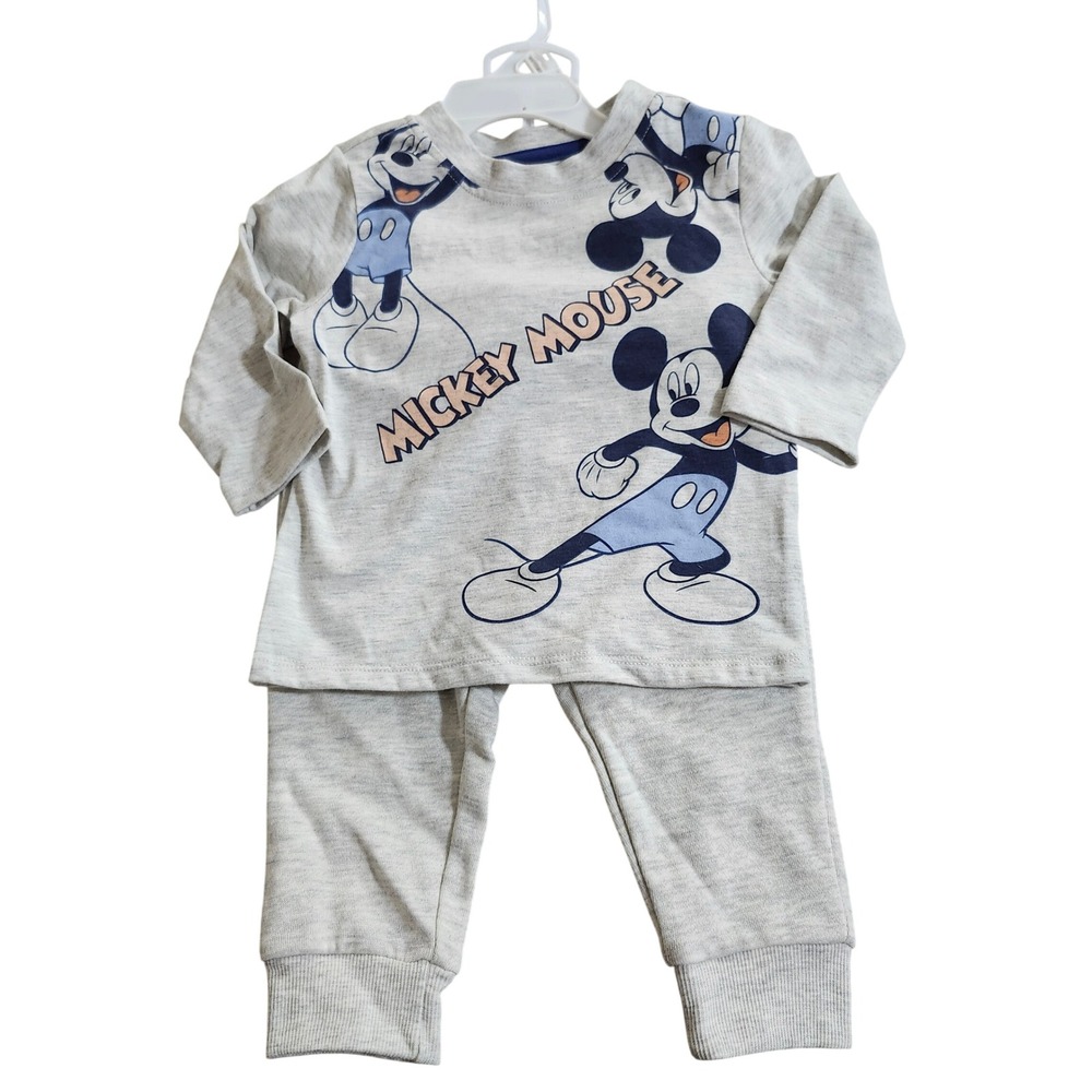 NEW Disney 12M Boys Mickey Mouse 2-Piece Long Sleeve Top and Joggers Set Gray